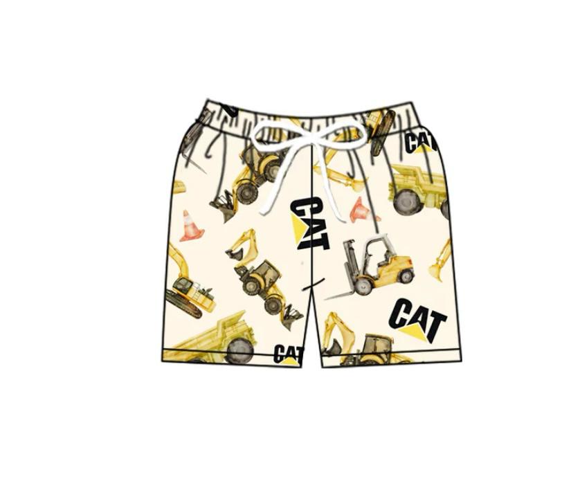 Construction Yellow Print Boys Swim Trunks