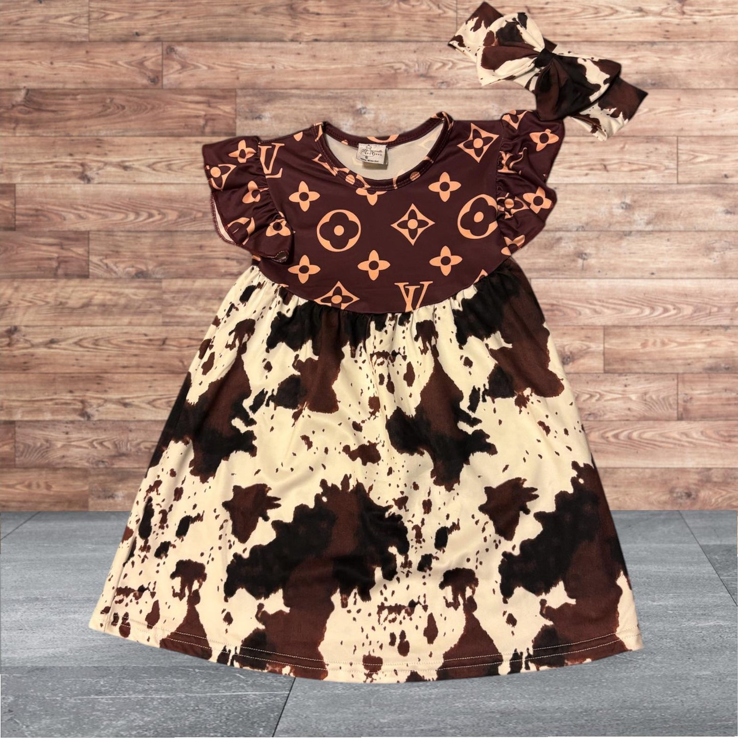 Bougie Cow Print Pearl Dress & Bow