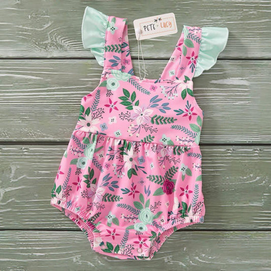 P&L Raspberry Petals Girl Infant Romper