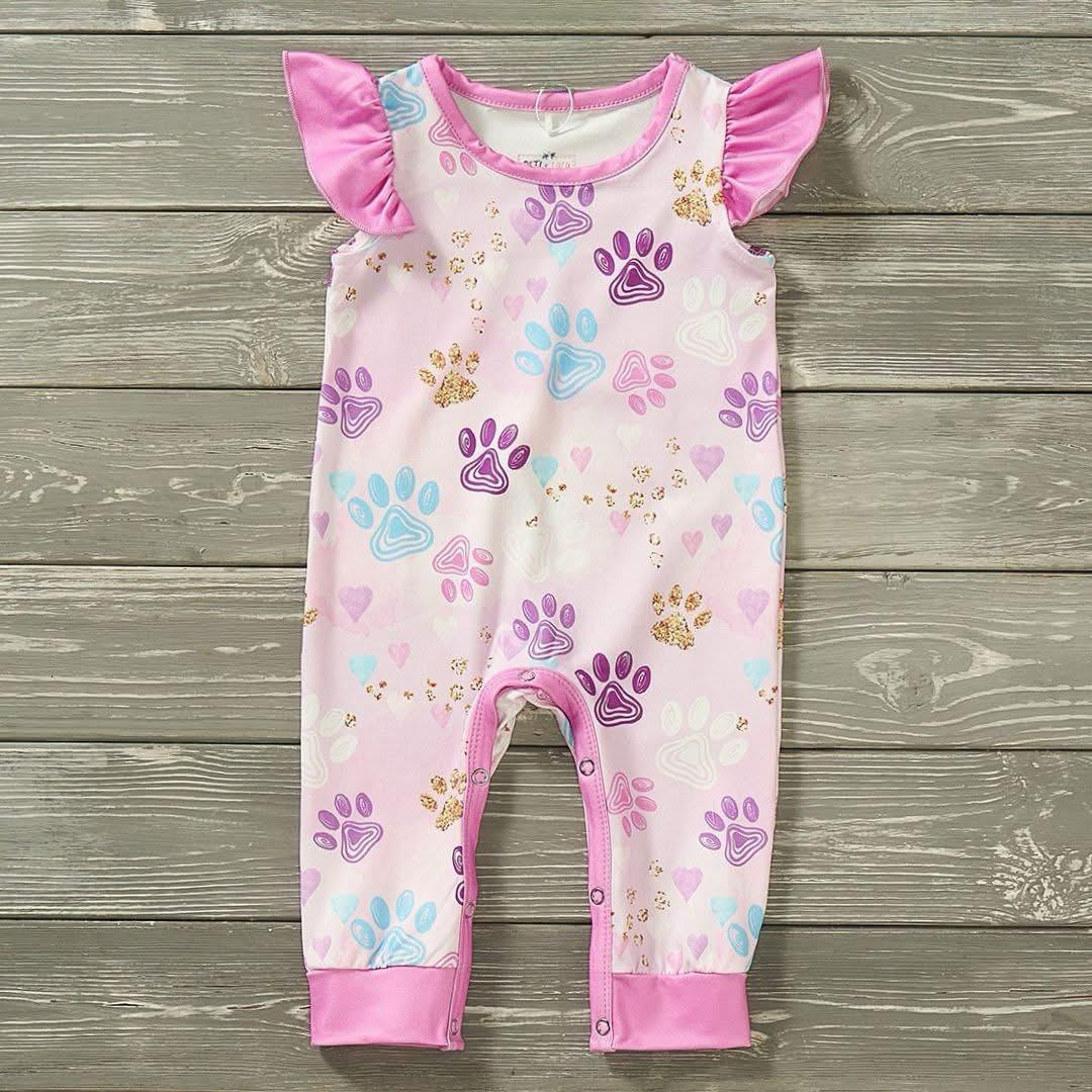 P&L Paw Prints Girl Infant Romper