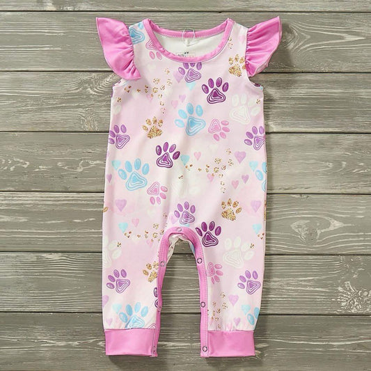 P&L Paw Prints Girl Infant Romper